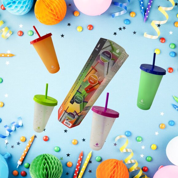 Manna Color Changing 24oz Plastic Tumblers with Lids and Straws (Set of 12) New - Picture 3 of 10